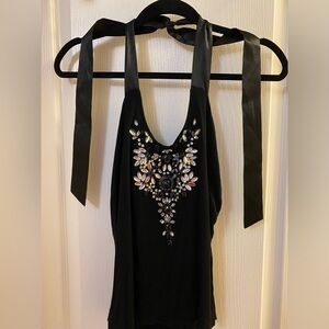 Beaded ladies black tank top Size L
